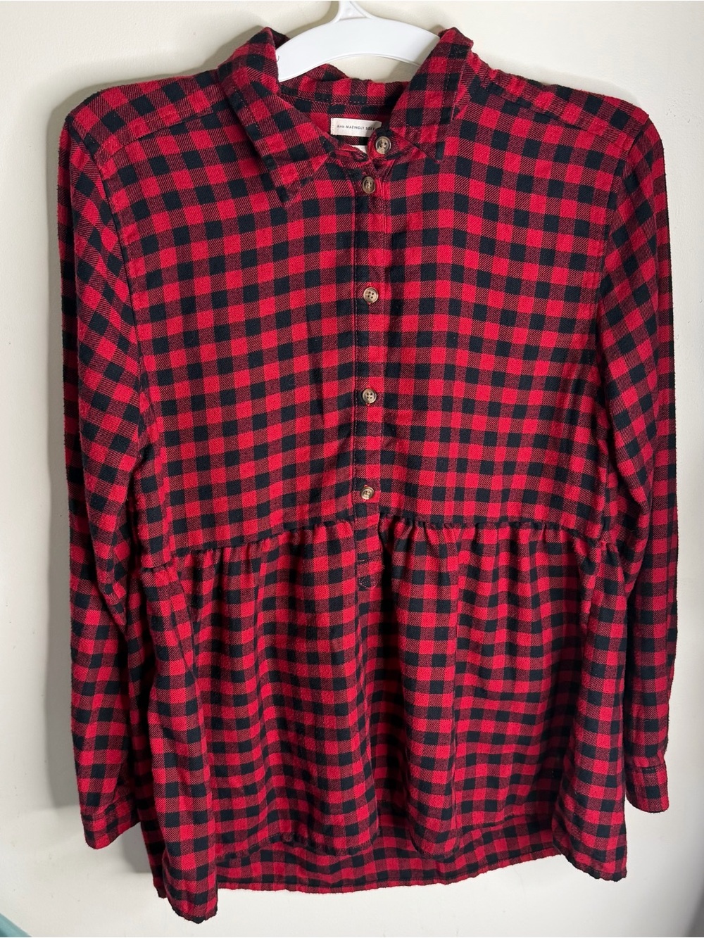 American Eagle Outfitters Red and Black Plaid Peplum Button-Down